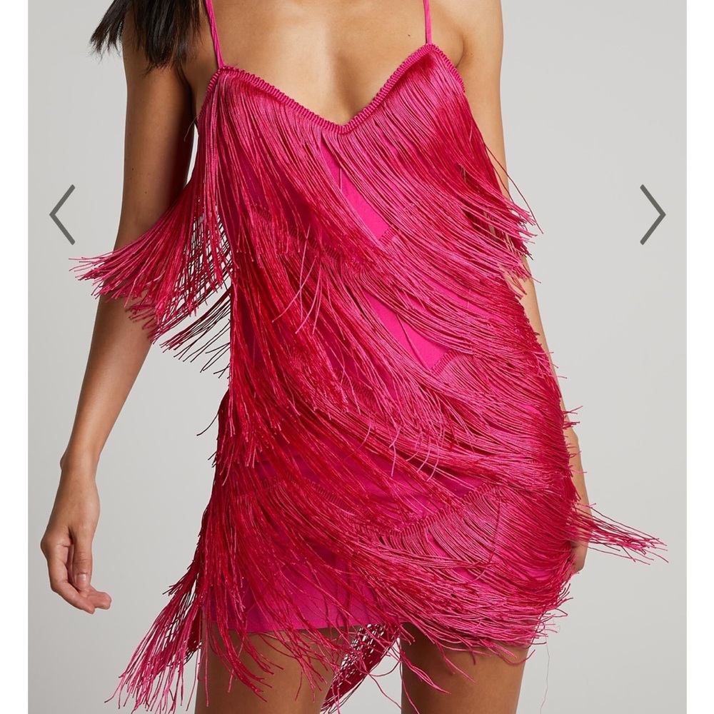Showpo hot pink fringe dress